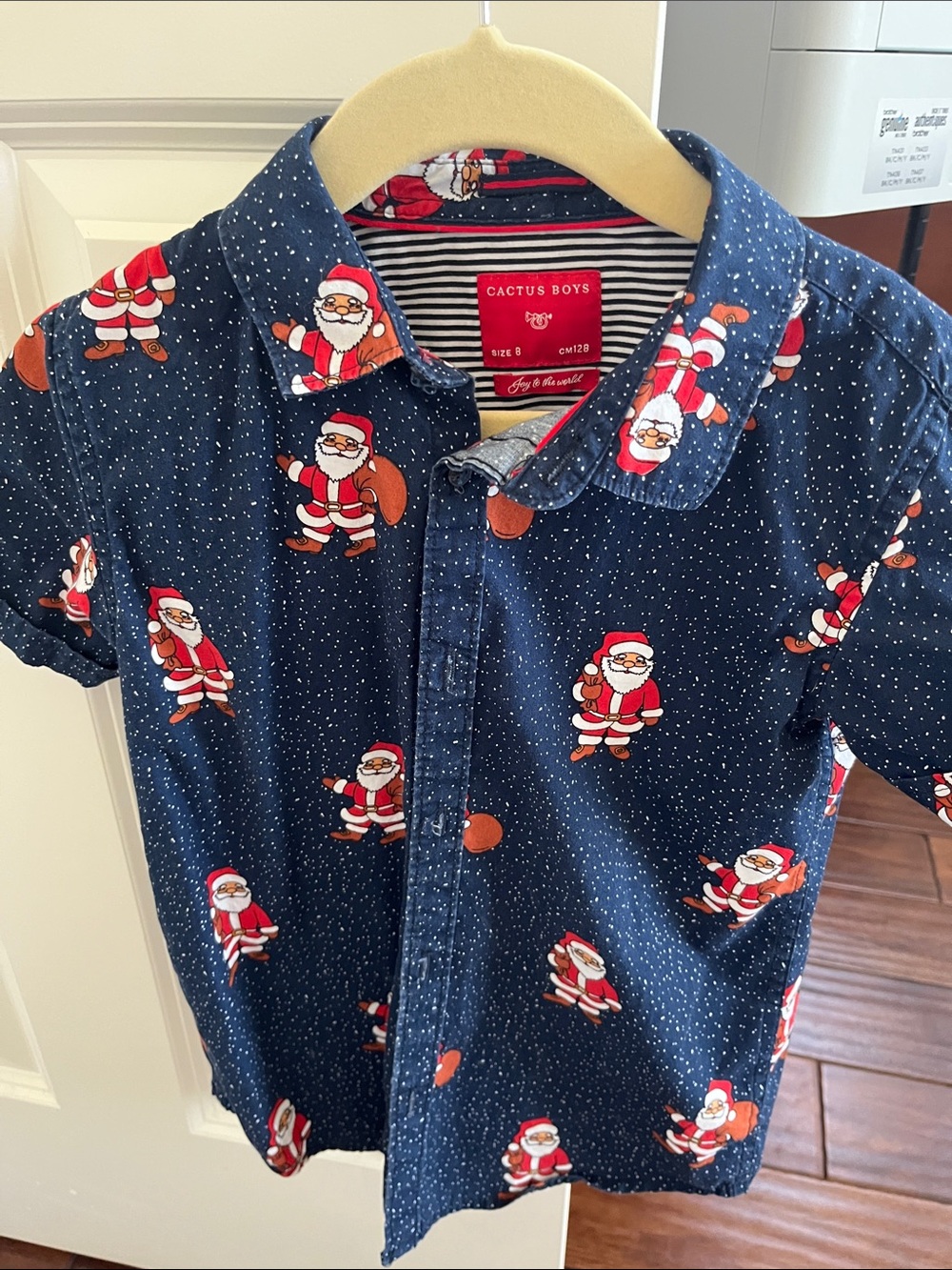 Cactus boys Navy Button-Down Shirt with Santa Print